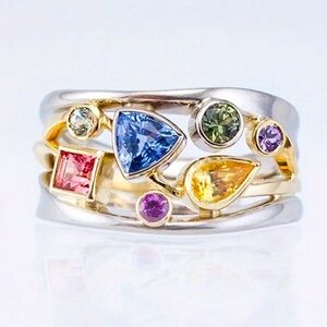 Women’s Multicolor Gemstone Silver and Gold Fashion Ring - Size 8.5 - NWT